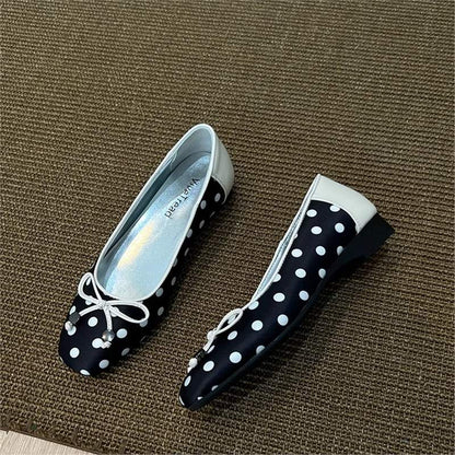 Damen Ballerinas Schleifenverschluss Punktmuster Modisch
