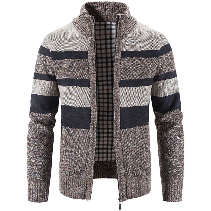 Herren Strickjacke Hochkragen Kontrastmuster Moderne