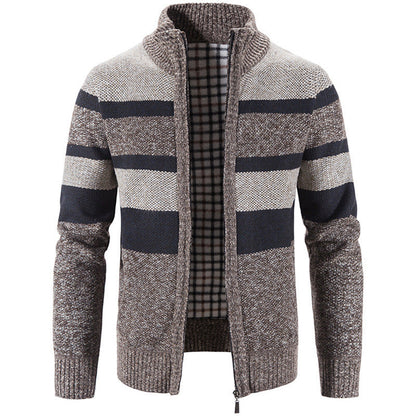 Herren Strickjacke Hochkragen Kontrastmuster Moderne