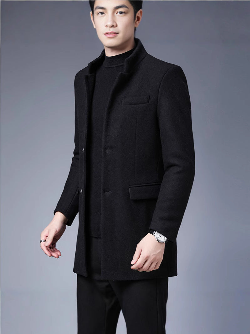 Eleganter Herren Wollmantel Schwarz Modern