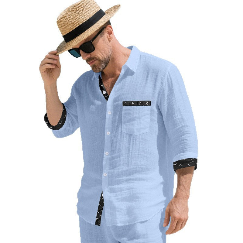 Herren Langarmhemd Lässig Modern Kontrast Details