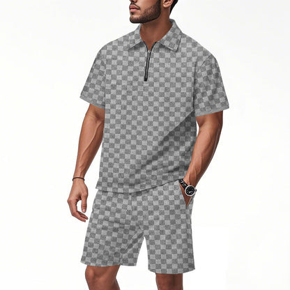 Herren Sportshirt Kurzarm mit Reißverschluss und Sportshorts