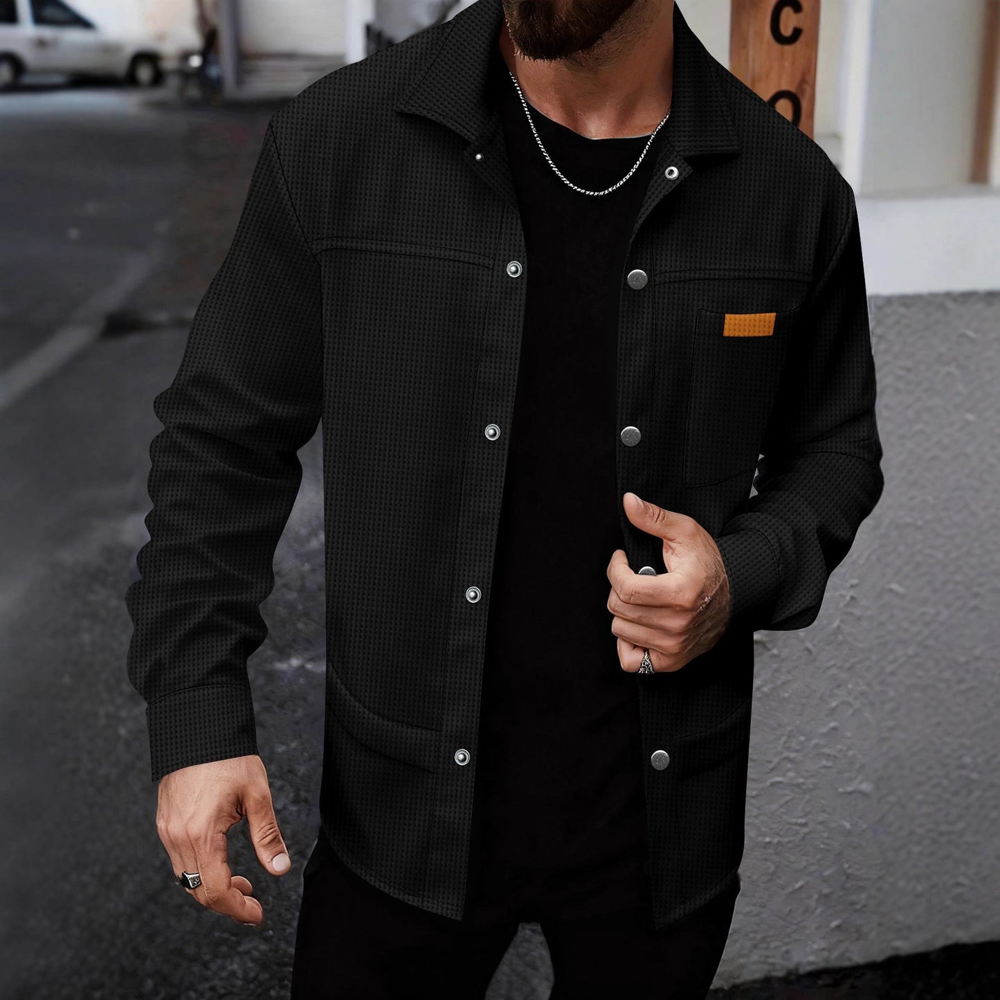 Herren Freizeitjacke Modern Strukturiert Schwarze Stadtjacke - BerlinGlamour