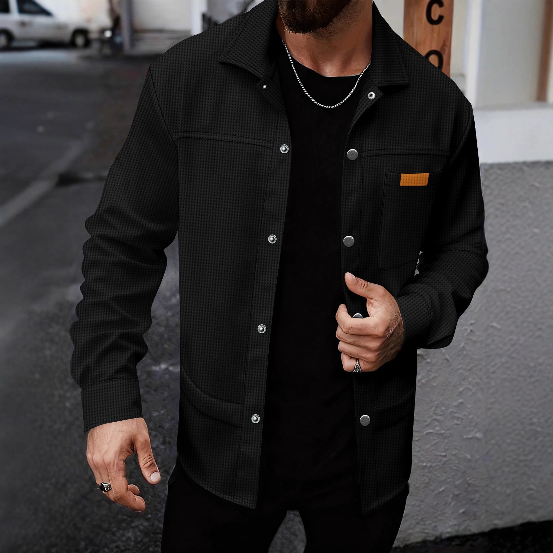 Herren Freizeitjacke Modern Strukturiert Schwarze Stadtjacke - BerlinGlamour