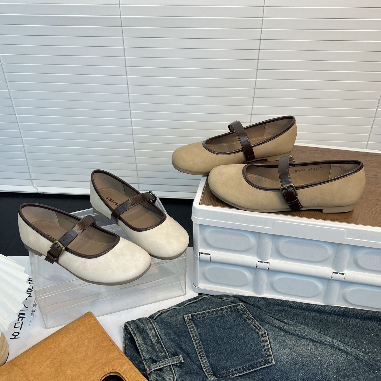 Damen Ballerinas Bequem Ergonomisch Riemen Schuhe