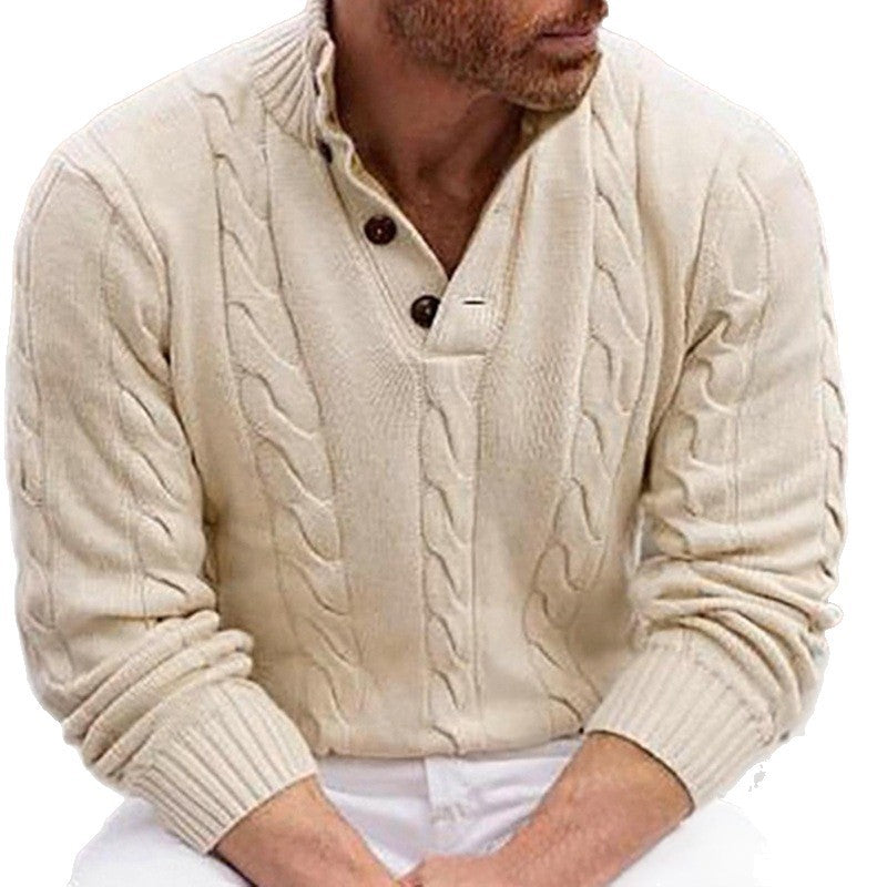 Herren Strickpullover Modern Zopfmuster Hochauschnitt