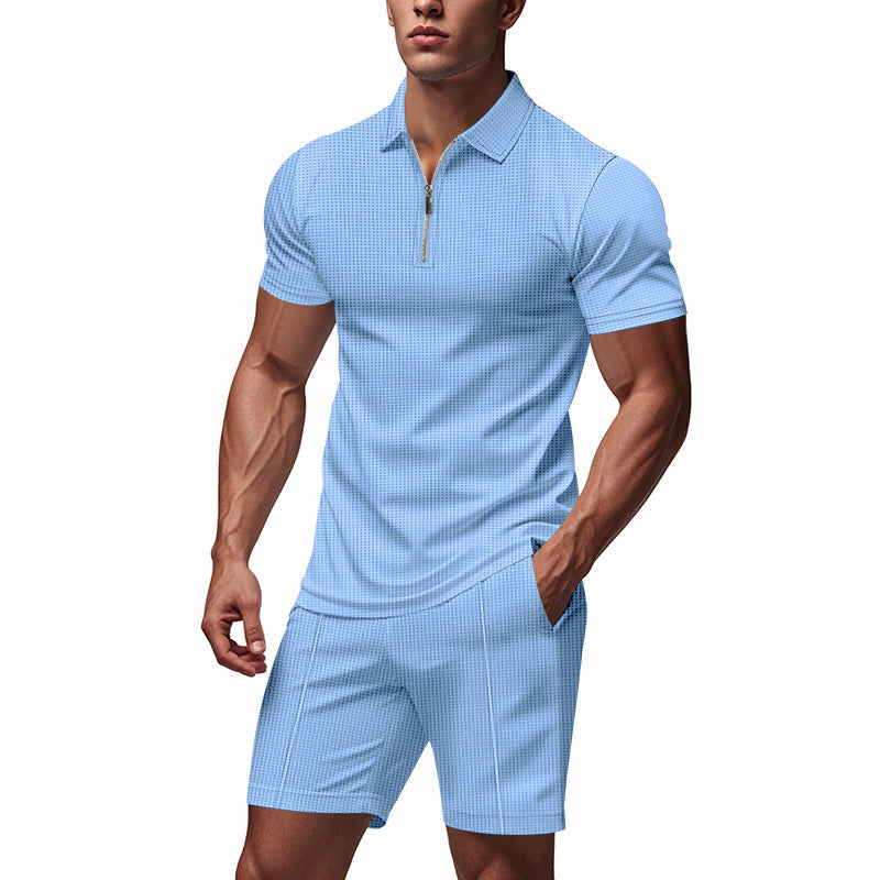 Herren Sportset Kurzarm Reißverschluss Funktionsshirt Modern