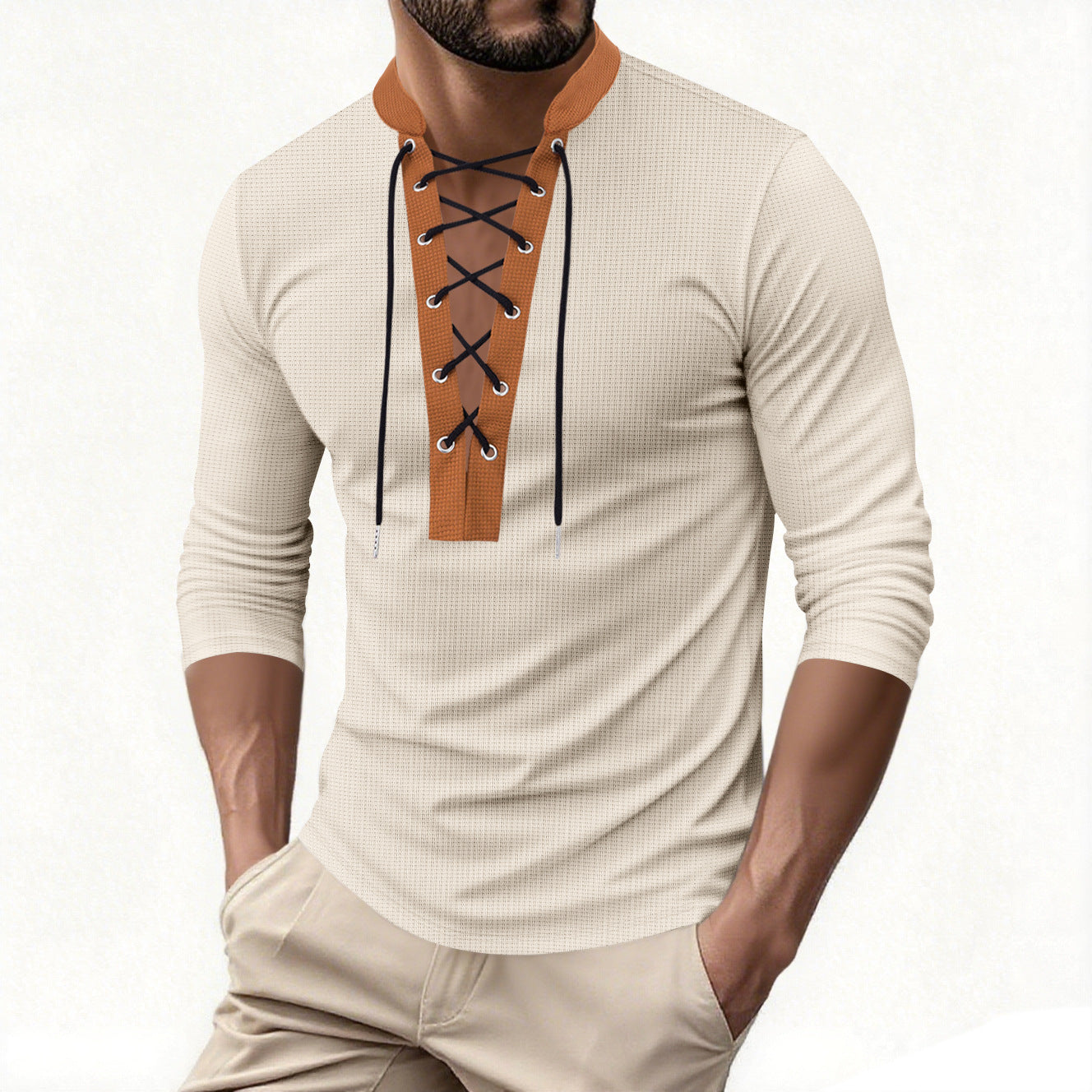 Herren Langarmshirt Modern Schnürverschluss Trendy