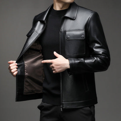 Lederjacke Herren Modern Mit Taschen Schwarz