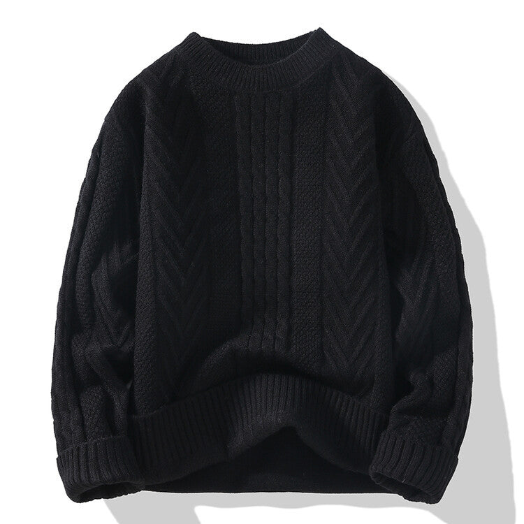 Herren Strickpullover Modern Rippmuster Zopfmuster Grau