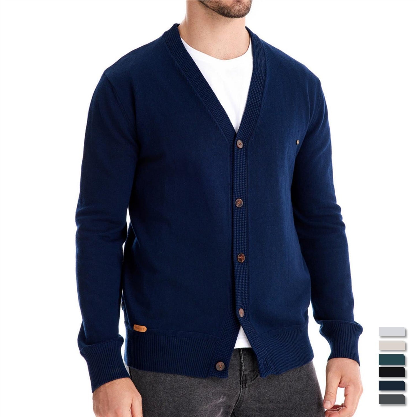 Herren Strickjacke V-Ausschnitt Modern Holzknöpfe