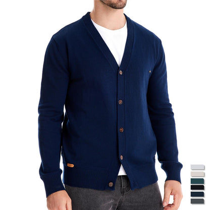 Herren Strickjacke V-Ausschnitt Modern Holzknöpfe
