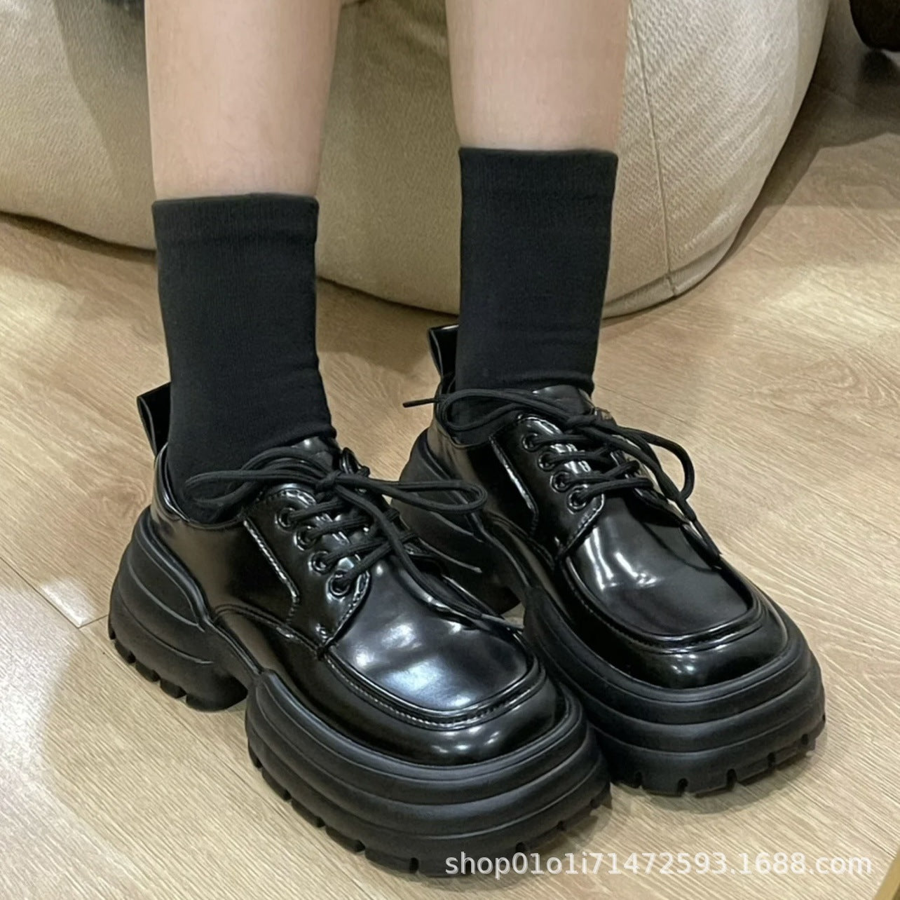 Damen Schnürschuhe Chunky Robust Glänzend