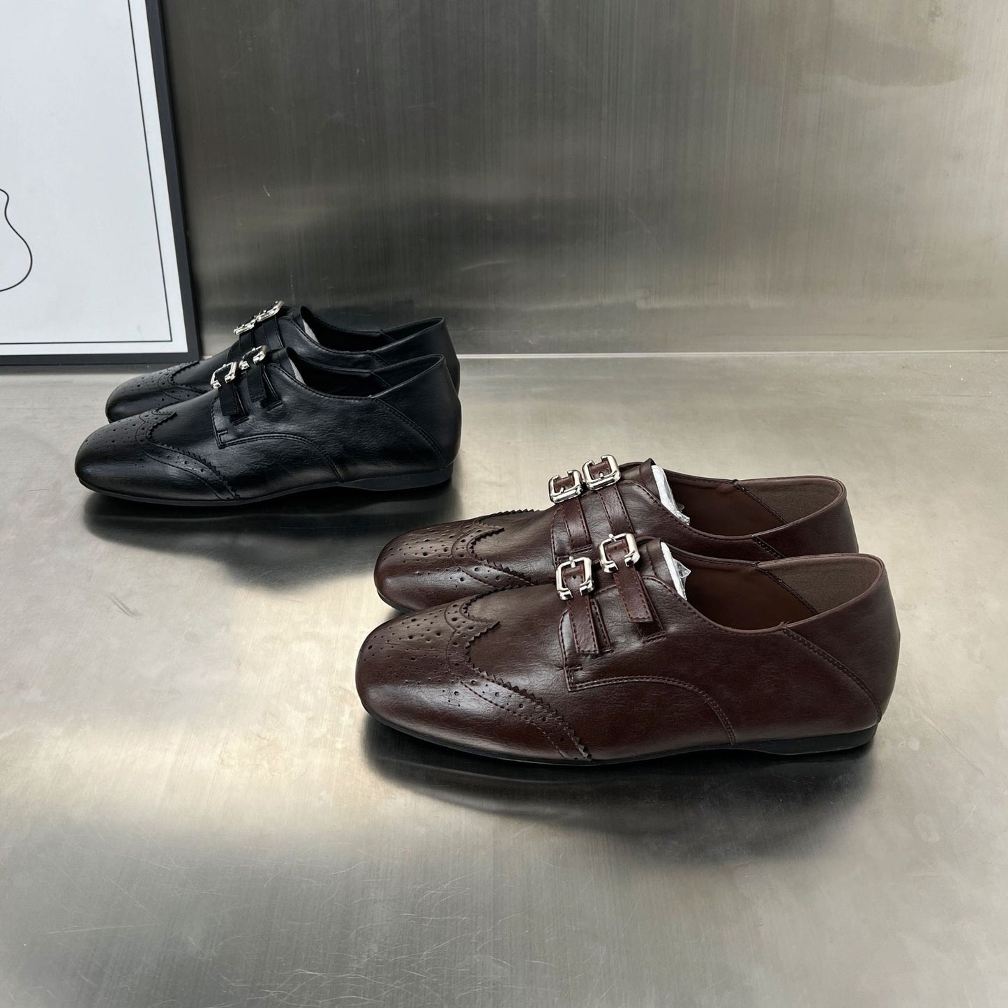 Damen Mokassins Elegante Schnallen Schuhe Schwarz Heidi Stil