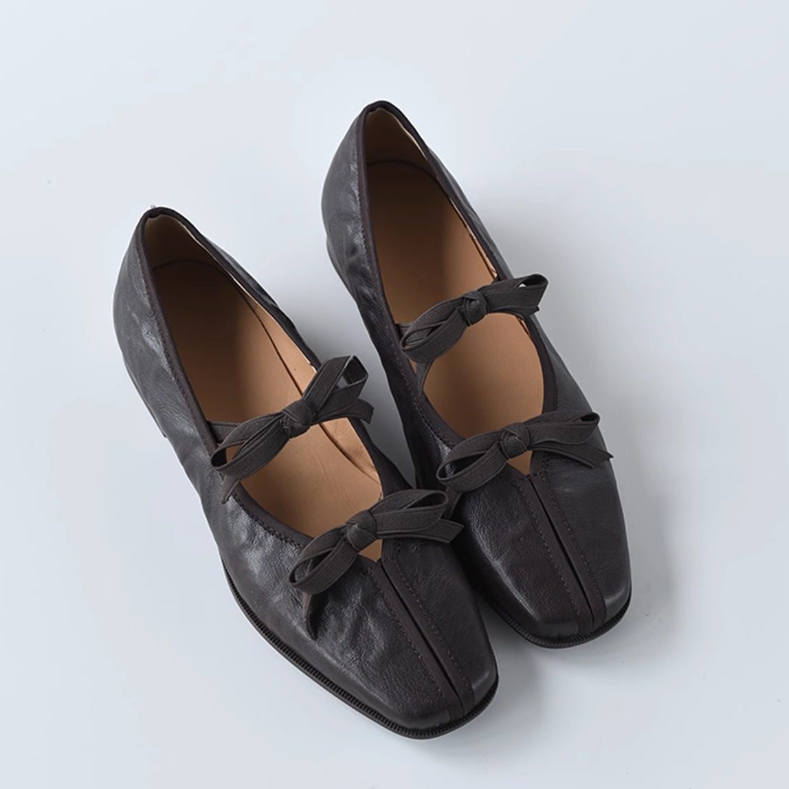 Damen Ballerinas Lederschuhe Elegante Schleife