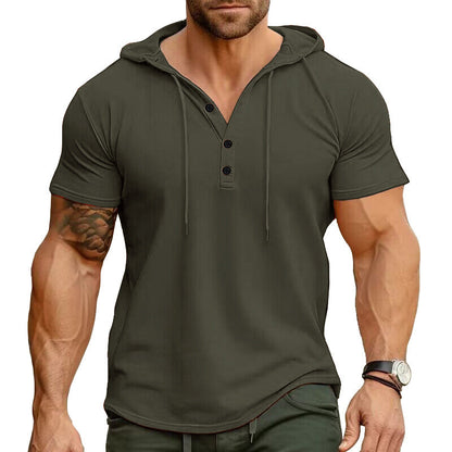 Herren Kapuzenhemd Kurzarm Modern Henley Ausschnitt