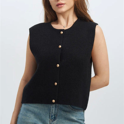 Damen Strickweste Elegante Knopfverschluss Modern