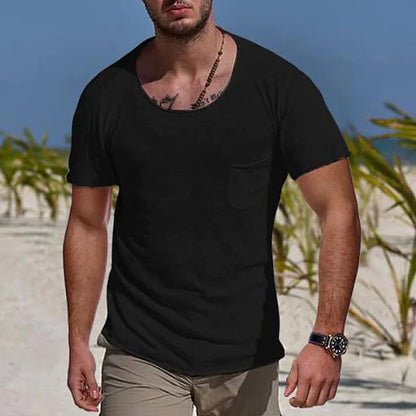 Herren Rundhalsshirt Modern mit Brusttasche und Slim Fit