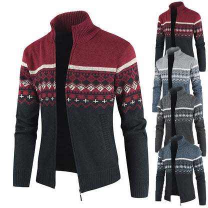 Herren Strickjacke Modern Geometrisches Muster Zipper