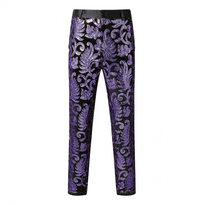 Herren Hose Elegant Pailletten Floralmuster Glamour