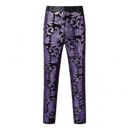Herren Hose Elegant Pailletten Floralmuster Glamour