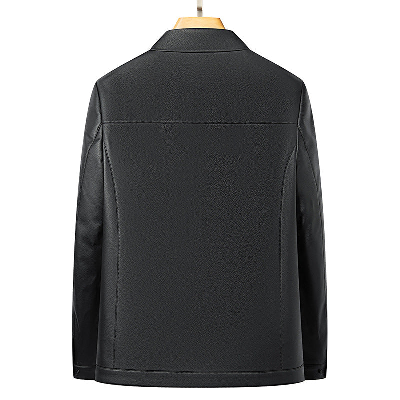 Lederjacke Herren Lässig Mit Brusttaschen Schwarz