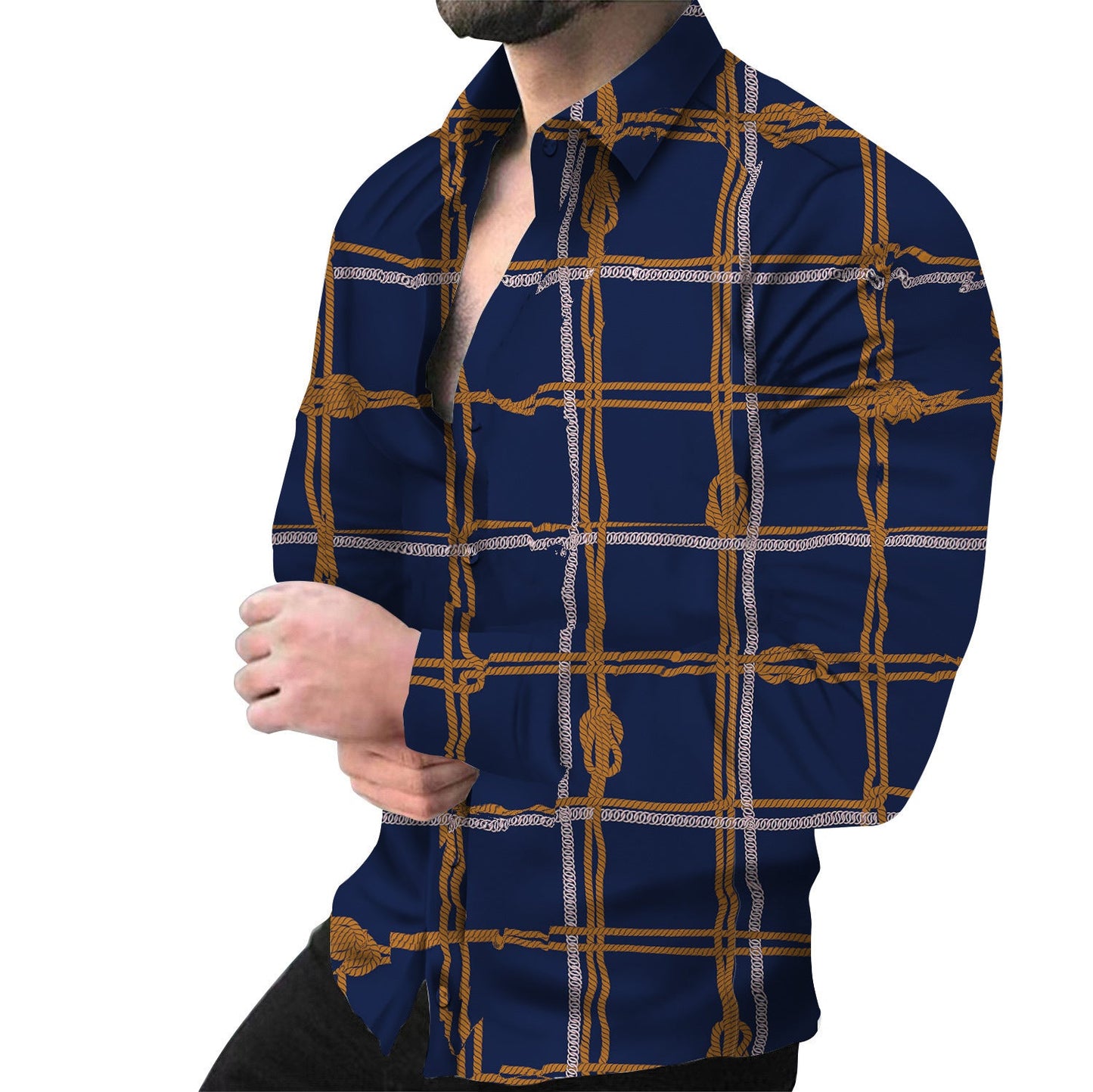 Herren Langarmhemd mit Kettenmuster Modern Berlin Style