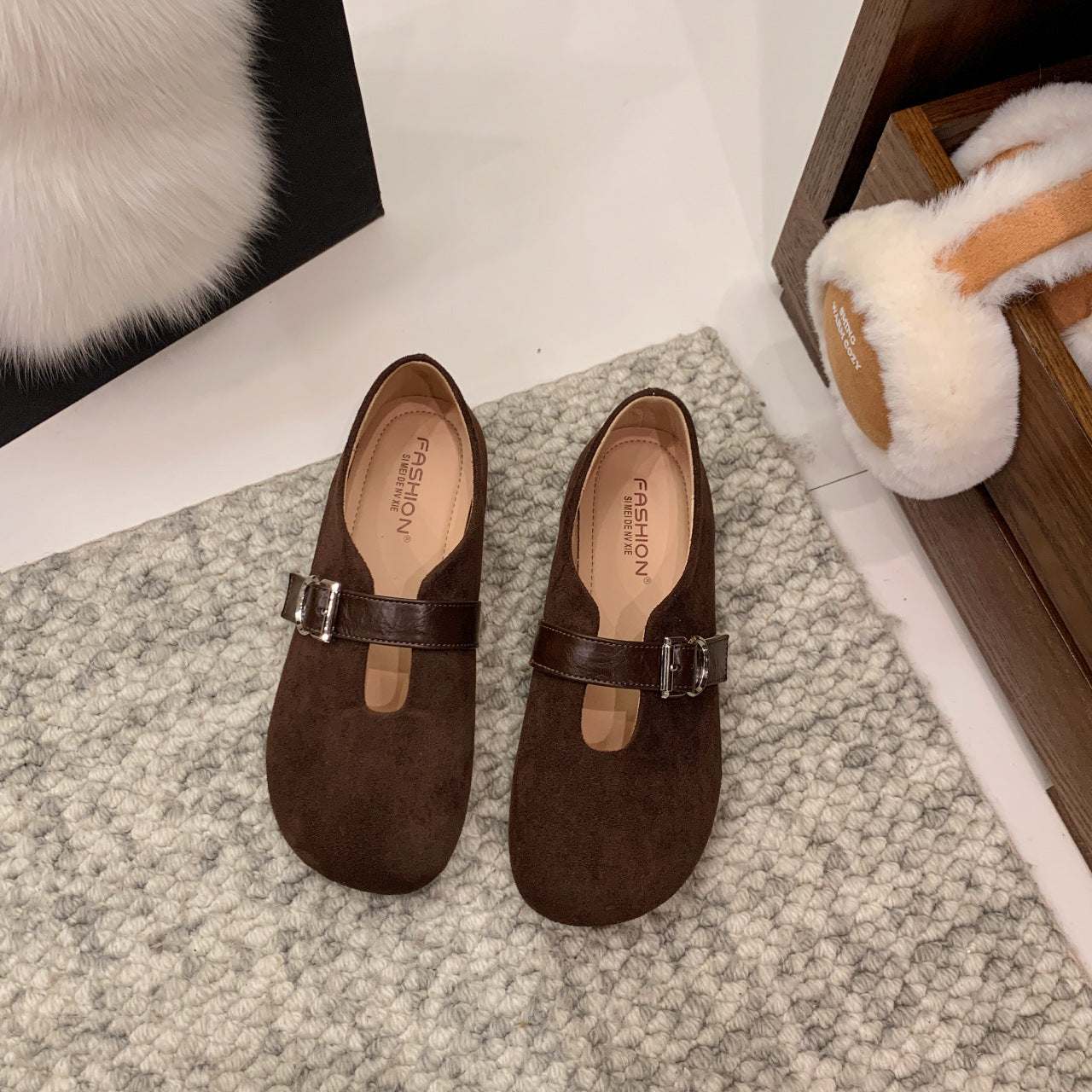 Damen Mokassins Elegant mit Schnalle Schwarz