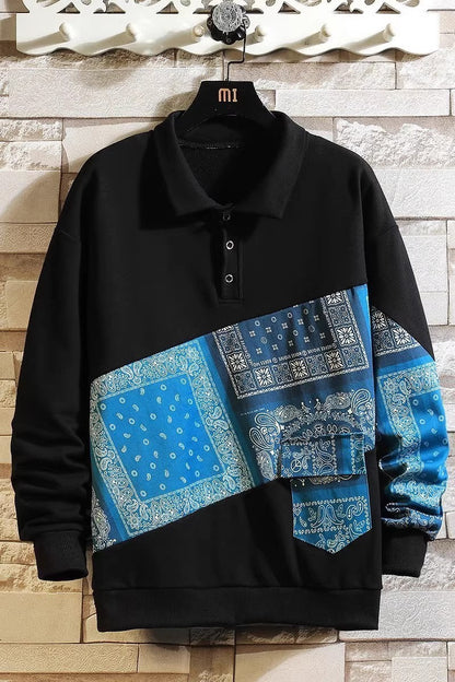 Herren Polo Pullover Paisley Design Klassisch