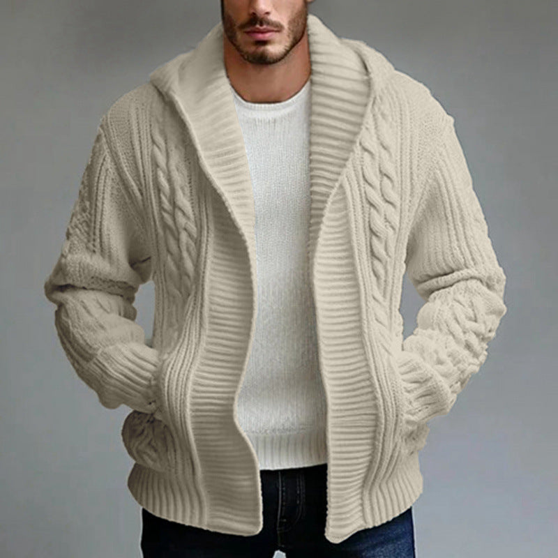 Herren Strickjacke Zopfmuster Großkragen Modern