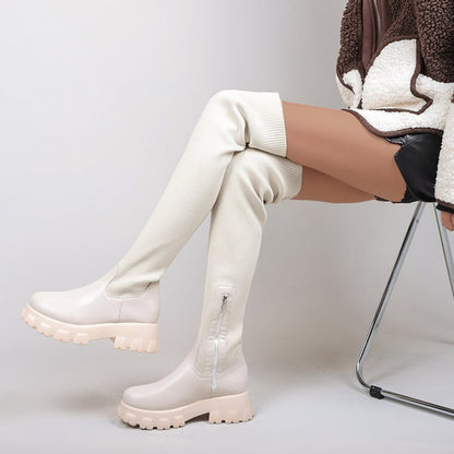Damen Stiefel Lang Schaft Komfortabel Strick Design