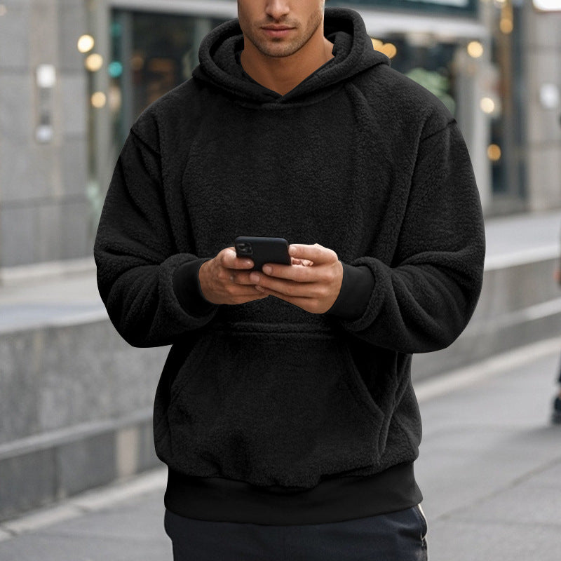 Herren Hoodie Kuschelig Teddy Fleece Kapuze Mit Kängurutasche - BerlinGlamour