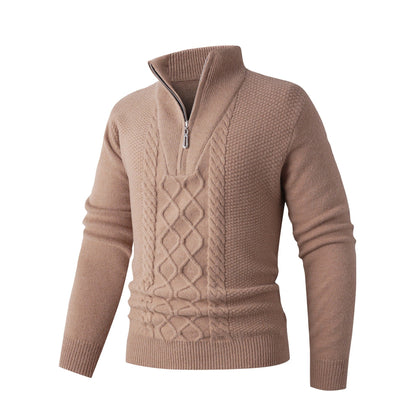 Herren Pullover Grobstrick Modern Stehkragen Reißverschluss