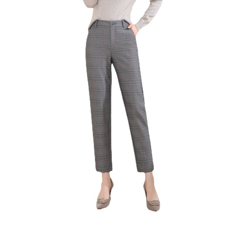 Damen Stoffhose High Waist Kariert Elegant