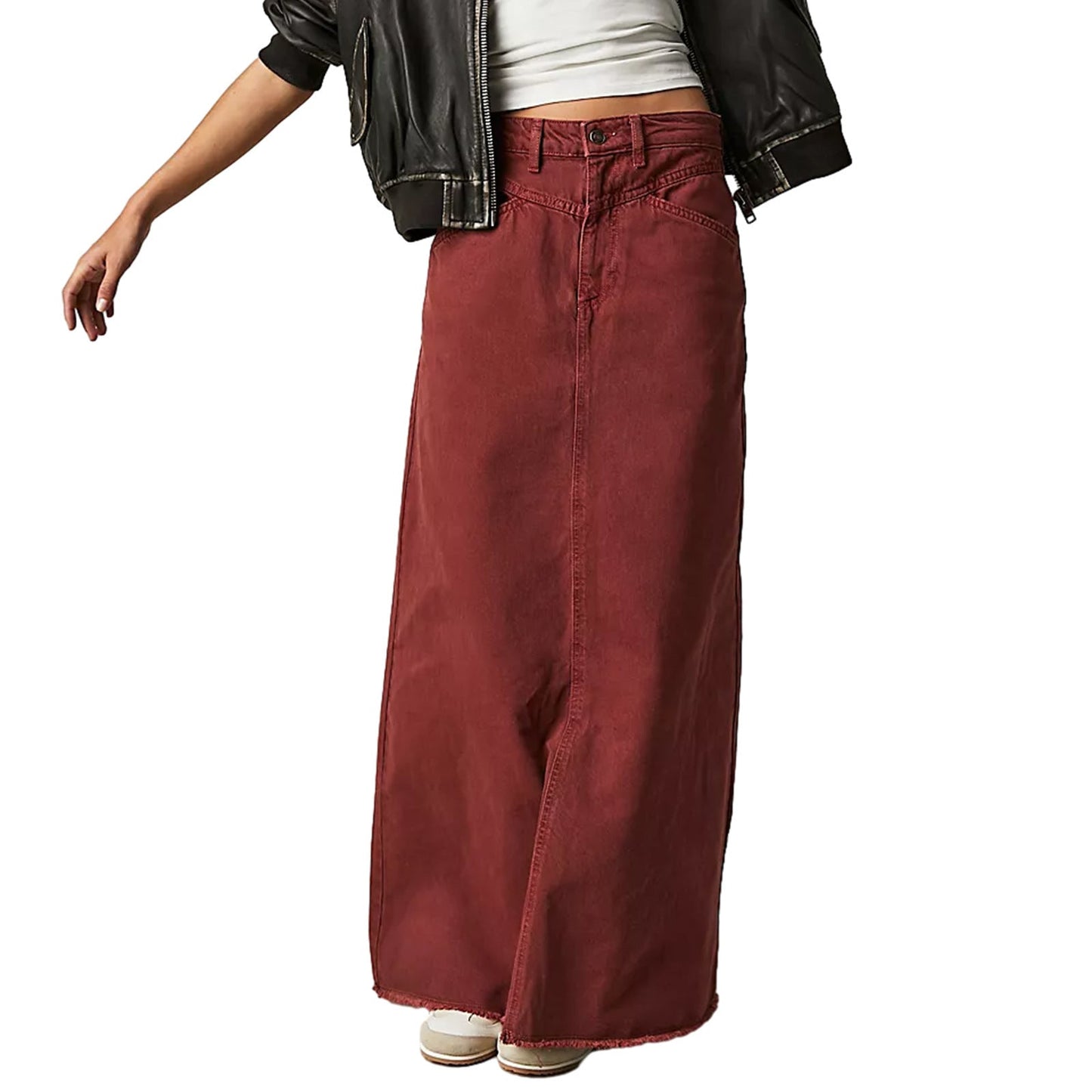 Damen Denim-Rock Hochtailliert mit Taschen Lang
