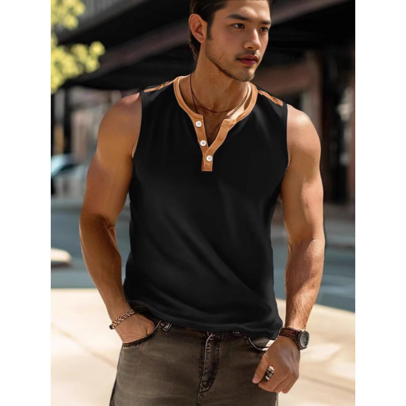 Herren Poloshirt Ärmellos Modern mit Knopfverschluss