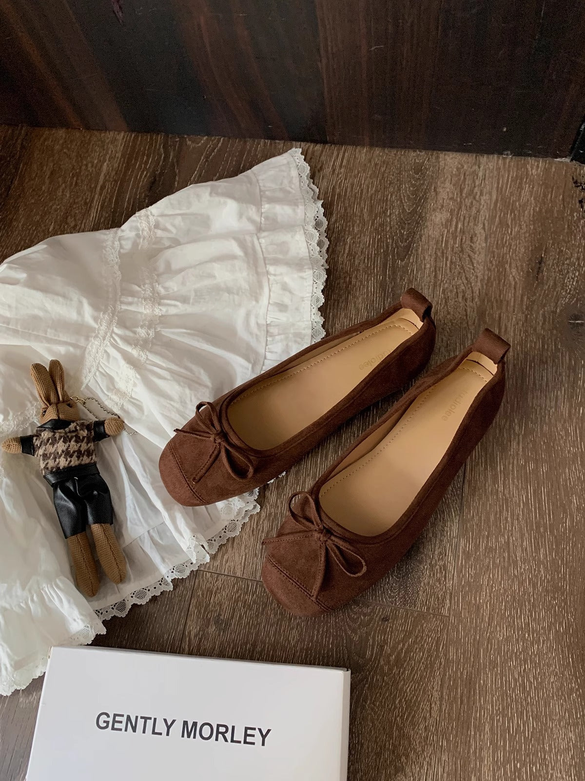 Damen Ballettschuhe Wildleder Schleifen Design Modern