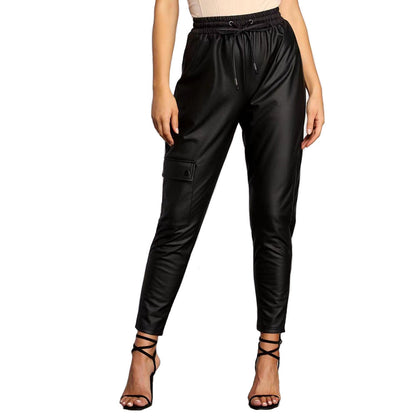 Damenhose Slim Fit Kunstleder Schwarz
