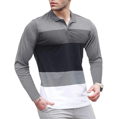 Herren Polo-Shirt Langarm Streifen Modern - BerlinGlamour