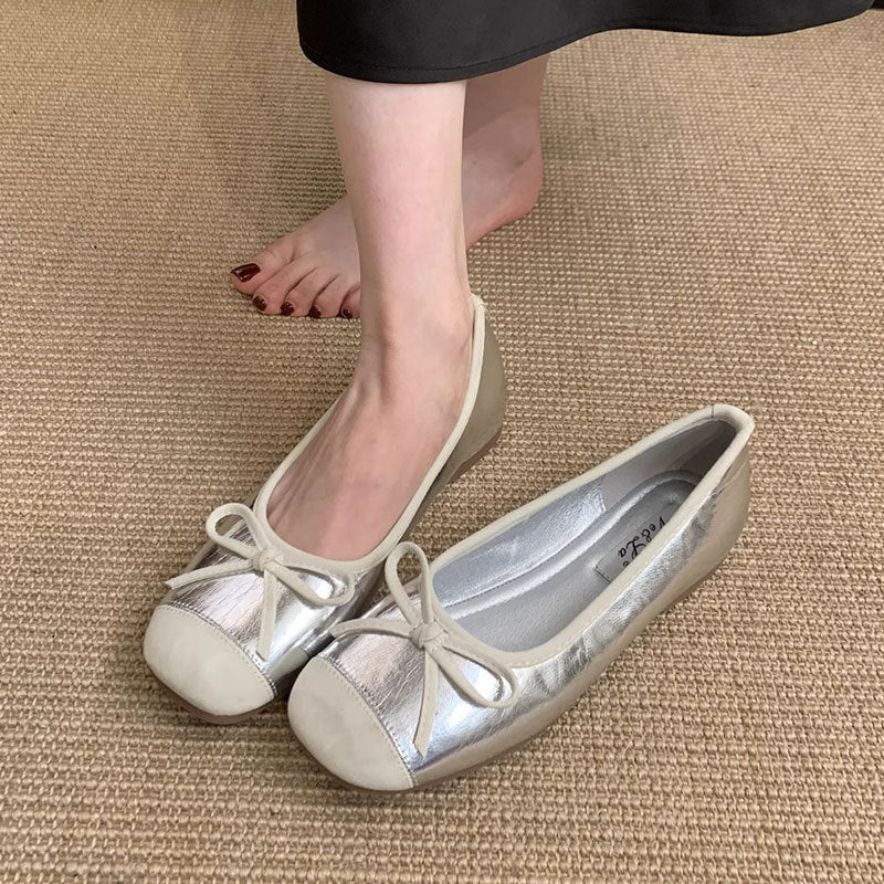 Damen Ballerinas Schimmernde Oberfläche mit Schleife - BerlinGlamour