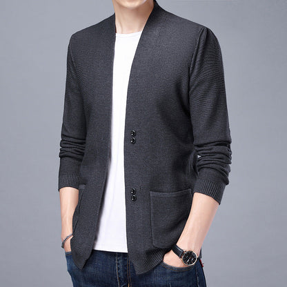 Herren Strickjacke Lässig Mit Taschen und Schalkragen
