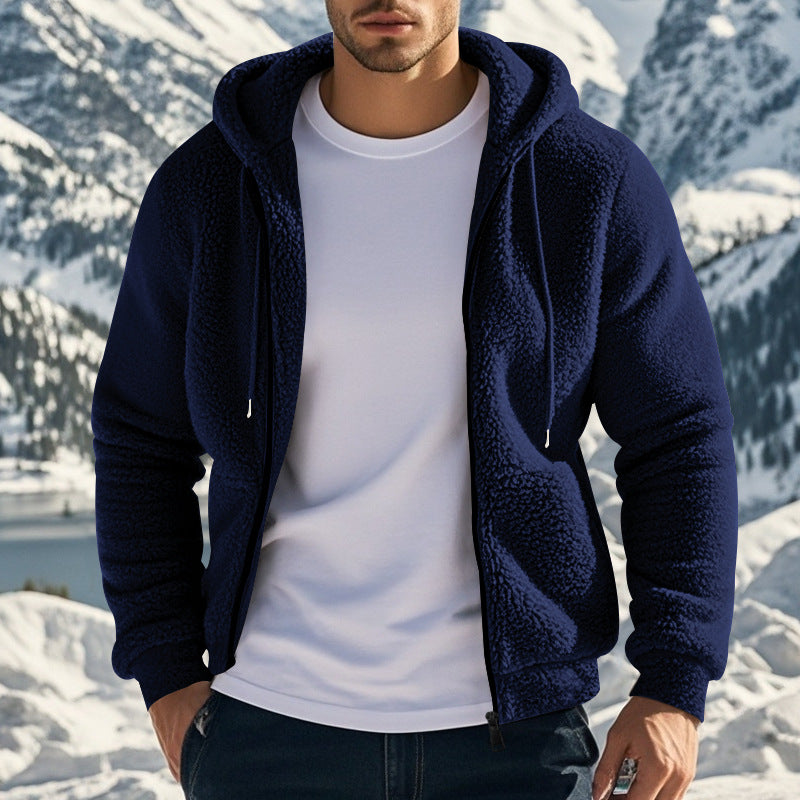 Herren Fleecejacke Kapuzenjacke Warm mit Teddyfutter und Taschen