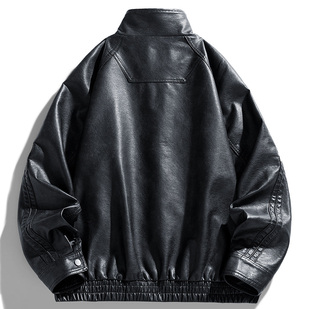 Herren Lederjacke Oversized Modern mit Taschen Schwarz
