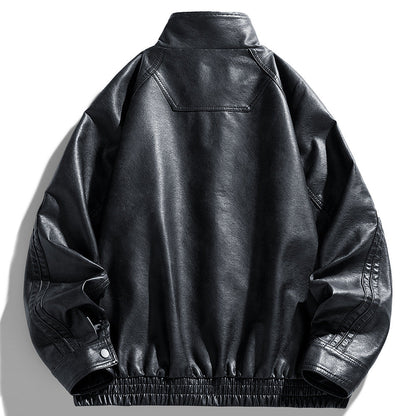 Herren Lederjacke Oversized Modern mit Taschen Schwarz
