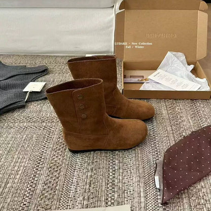 Damen Stiefel Elegante Knöpfchendekoration Mode Schuhe