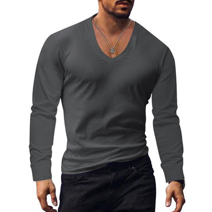 Herren T-Shirt Langarm V-Ausschnitt Modern Style