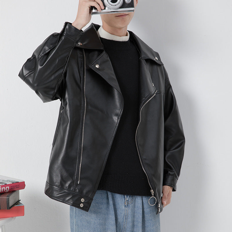 Elegante Lederjacke Herren Bikerjacke Asymmetrisch