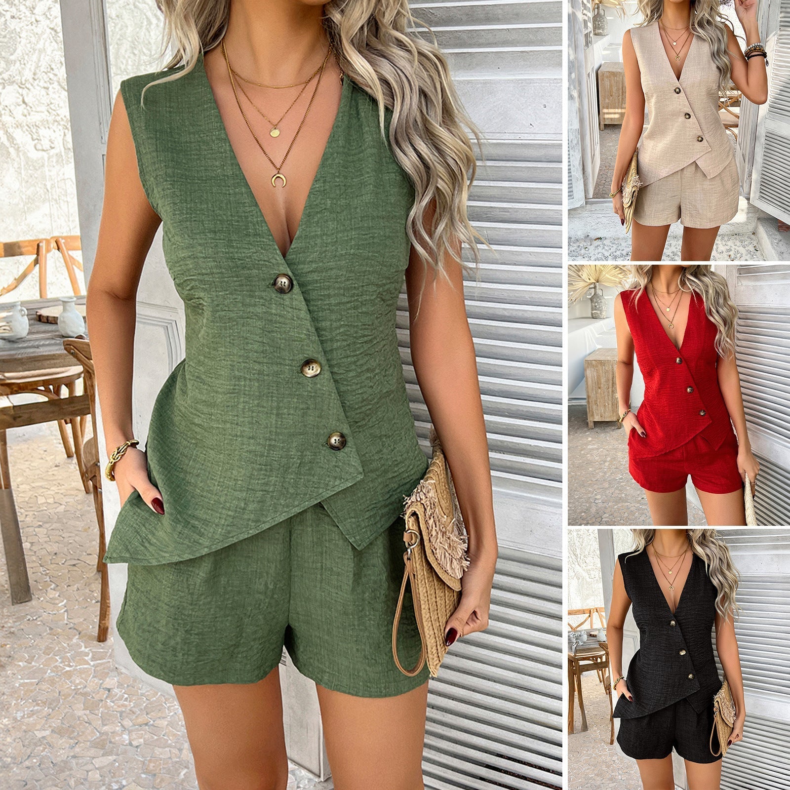 Damen Shorts Set Ärmellos Sommer Kurz - BerlinGlamour