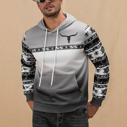 Herren Kapuzenpullover Modernes Tribal Muster Grau