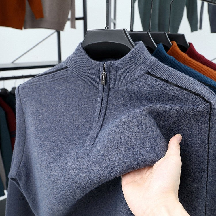 Herren Fleece Pullover Modern Stehkragen Reißverschluss
